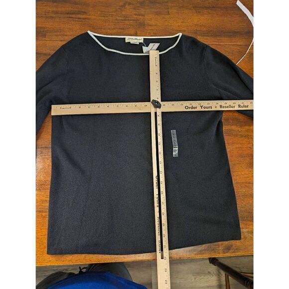 NWT Eddie Bauer Boatneck Cotton Sweater Long Sleeve Black Women Size Large - Picture 5 of 5